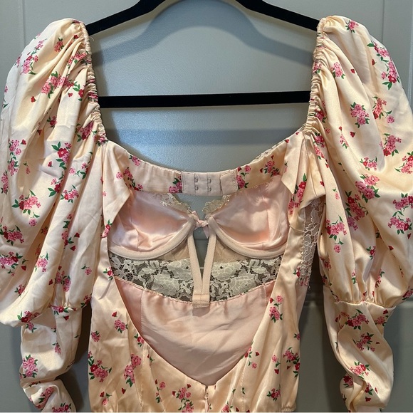 For Love & Lemons Aster Floral Bodysuit Peach Size Small - Picture 5 of 8